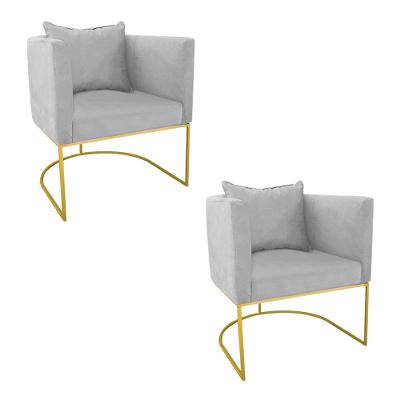 Kit 02 Poltronas Paola Suede Base Metálica Dourado