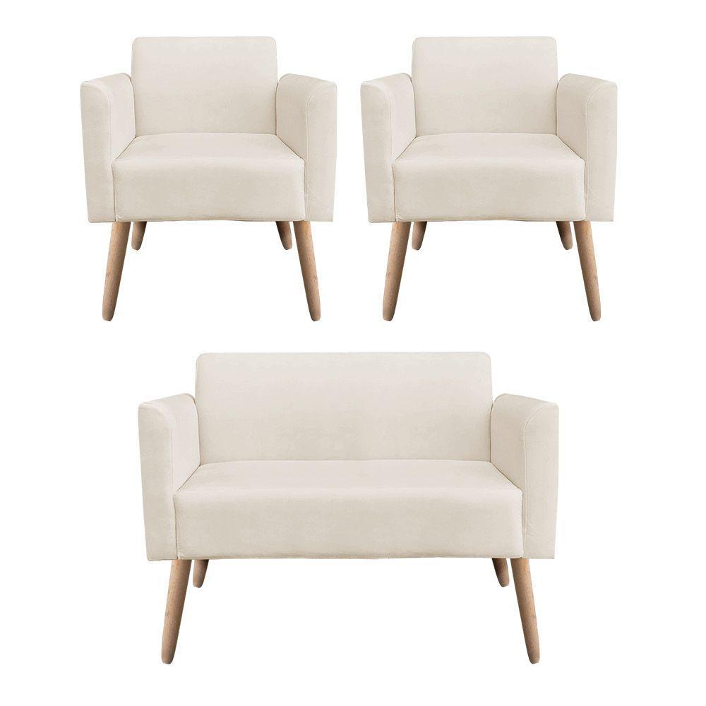 Kit 01 Namoradeira 02 Poltronas Marisa Bege - 3