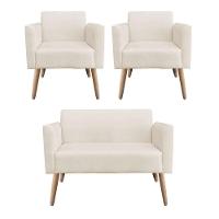 Kit 01 Namoradeira 02 Poltronas Marisa Bege - 3