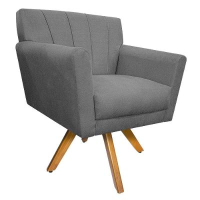 Poltrona Laura Base Giratória de Madeira Suede Cinza