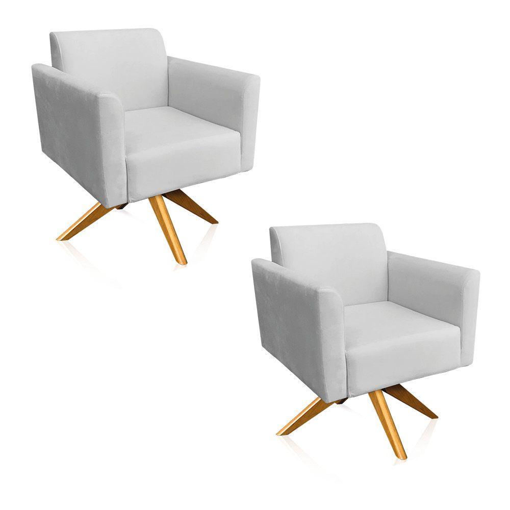 Kit 02 Poltronas Giratória Marisa Suede Base Madeira - 6