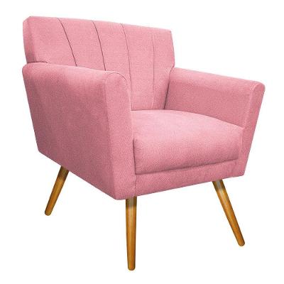 Poltrona Laura Pés Palito Mel Suede Rosa Bebe