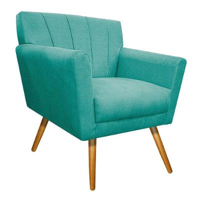 Poltrona Laura Pés Palito Mel Suede Azul Tiffany