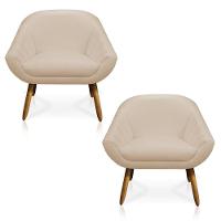 Kit 02 Poltronas Giovana Corino Bege Castanho - 6