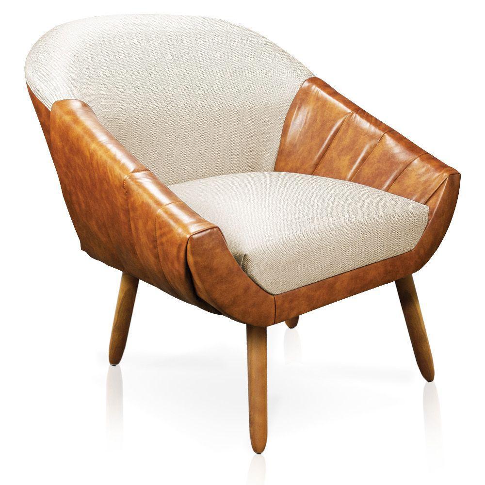 Poltrona Giovana Corano Nozes Com Linho Grosso Bege A19 Castanho - 3