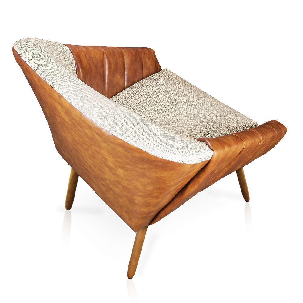 Poltrona Giovana Corano Nozes Com Linho Grosso Bege A19 Castanho - 5