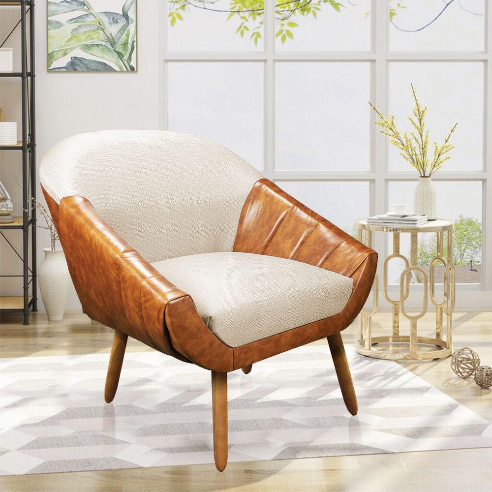 Poltrona Giovana Corano Nozes Com Linho Grosso Bege A19 Castanho - 6