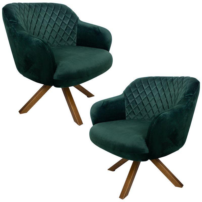 Kit 2 Poltronas Kitana Pés Madeira Giratório Veludo Verde - 1
