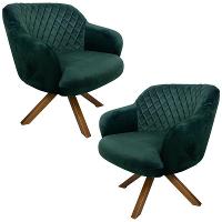 Kit 2 Poltronas Kitana Pés Madeira Giratório Veludo Verde - 1