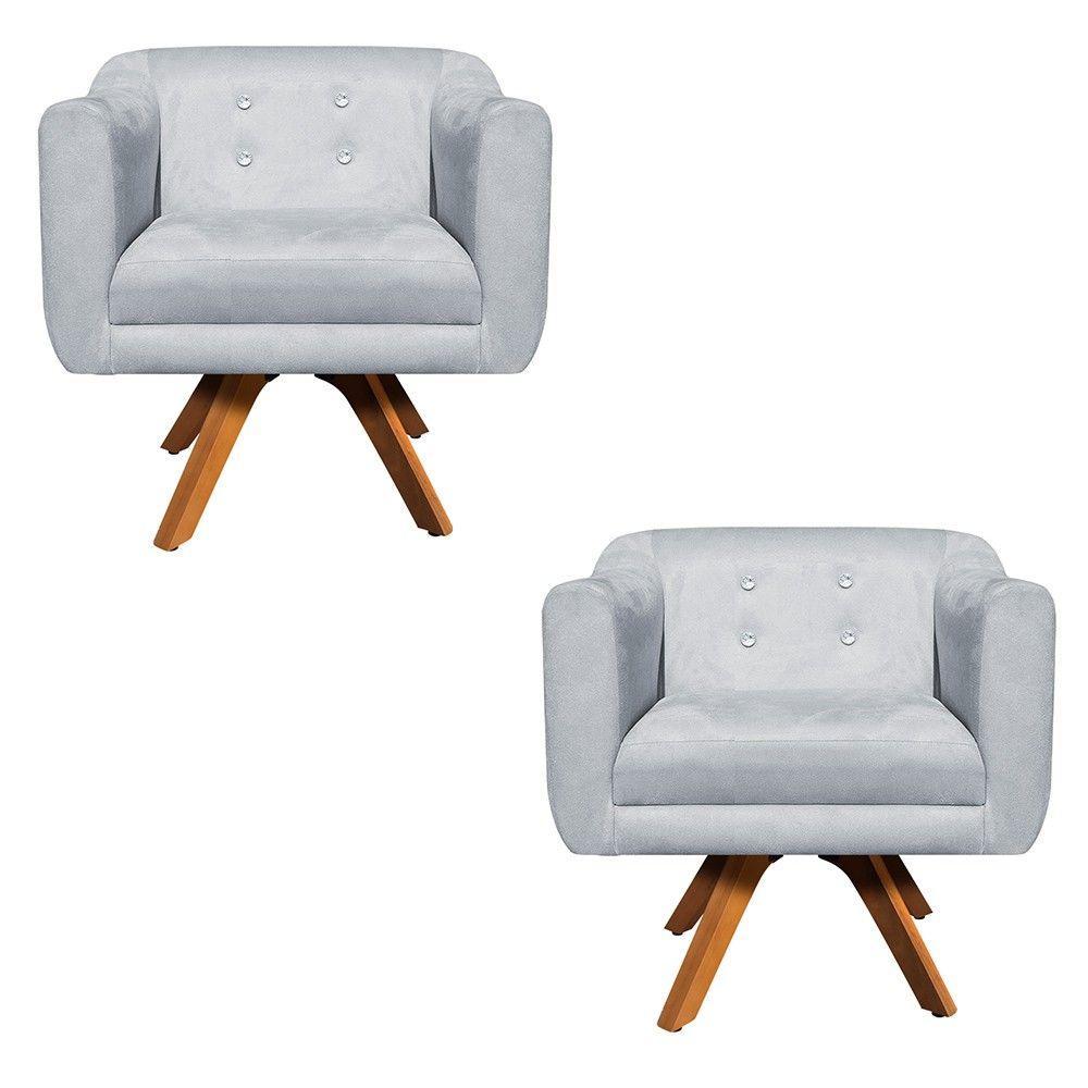 Kit 02 Poltronas Giratória Julia Strass Base Madeira - 1