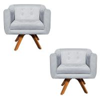 Kit 02 Poltronas Giratória Julia Strass Base Madeira - 1