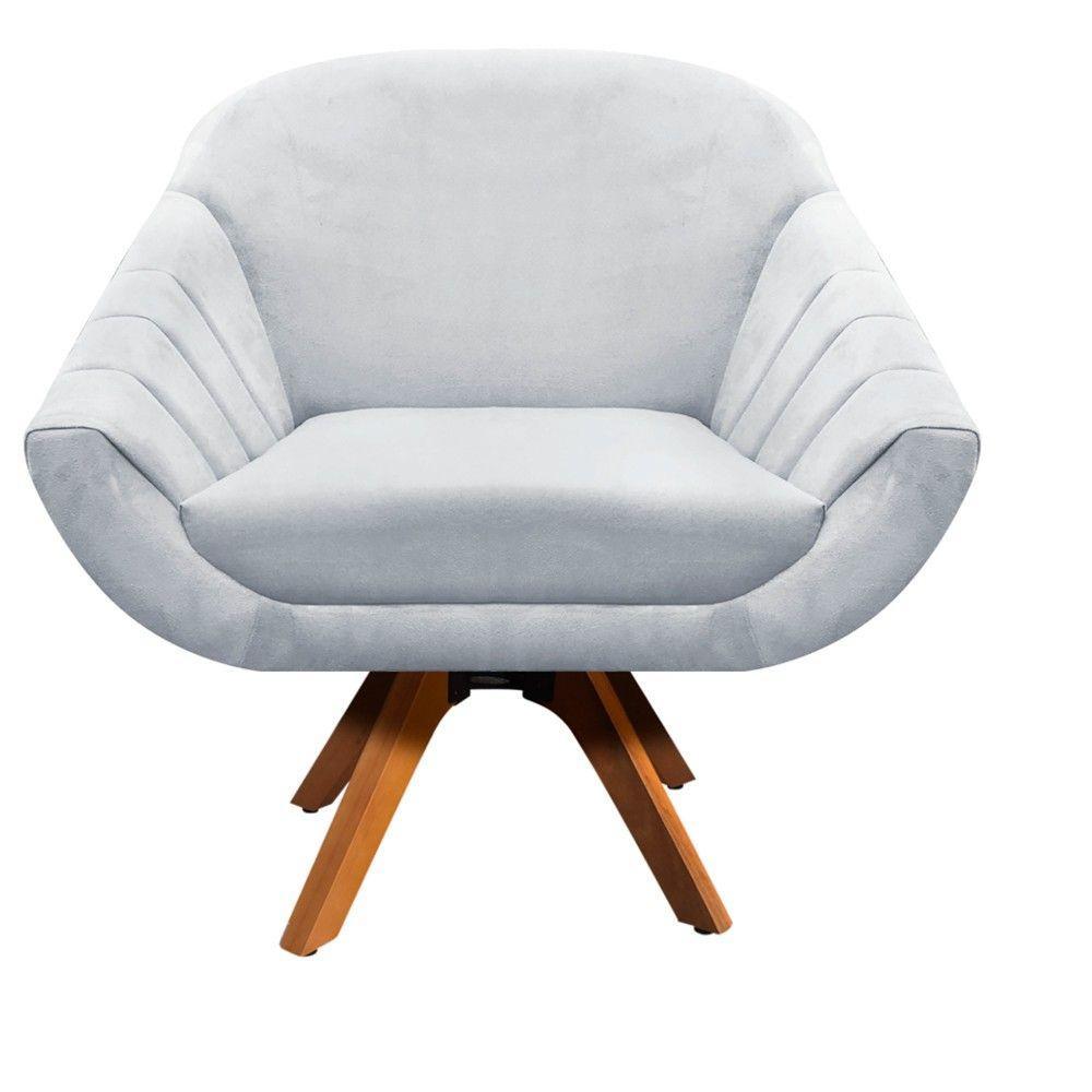 Kit 02 Poltronas Giratória Giovana Suede Cinza Base Madeira - 2