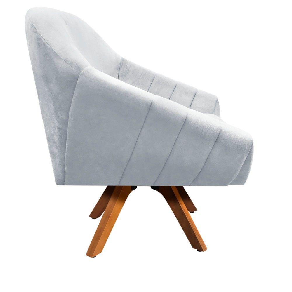 Kit 02 Poltronas Giratória Giovana Suede Cinza Base Madeira - 4