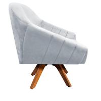 Kit 02 Poltronas Giratória Giovana Suede Cinza Base Madeira - 4