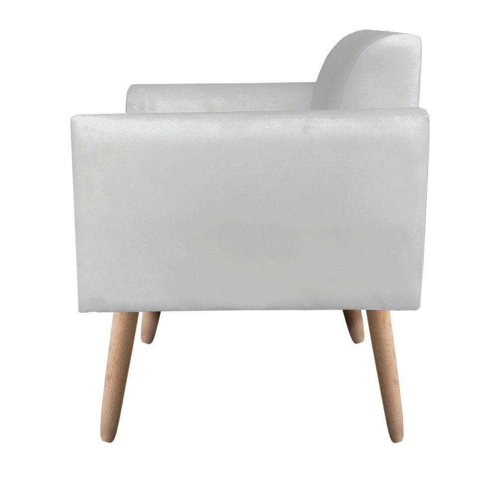 Kit 02 Poltronas Marisa Suede Cinza Pés Palito Natural - 3
