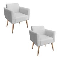 Kit 02 Poltronas Marisa Suede Cinza Pés Palito Natural - 1