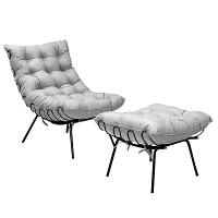 Poltrona e Puff Abel Base de Ferro Preto Linho Cinza - 1