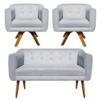 Kit Namoradeira 02 Lugares 02 Poltronas Giratória Base Madeira - 1