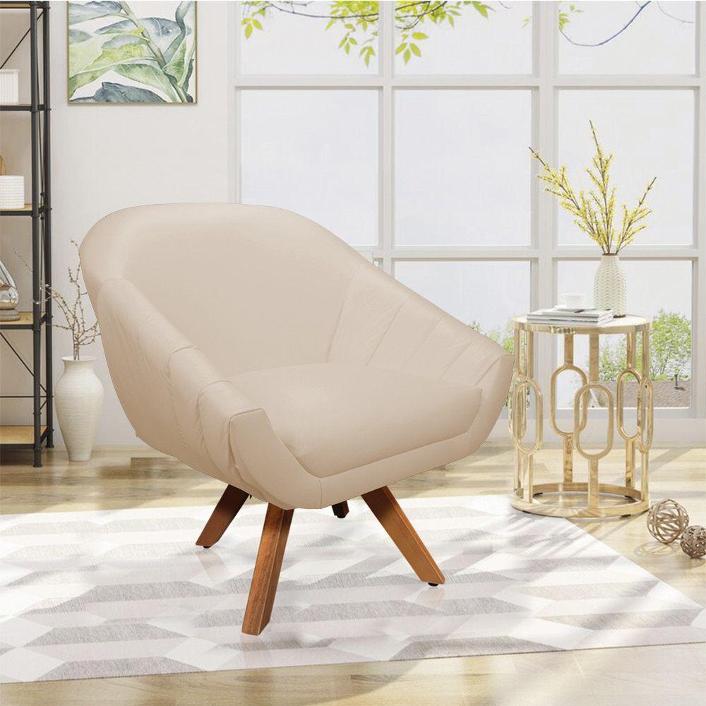 Kit 02 Poltronas Giratória Giovana Corino Base Madeira Mm30 - 2