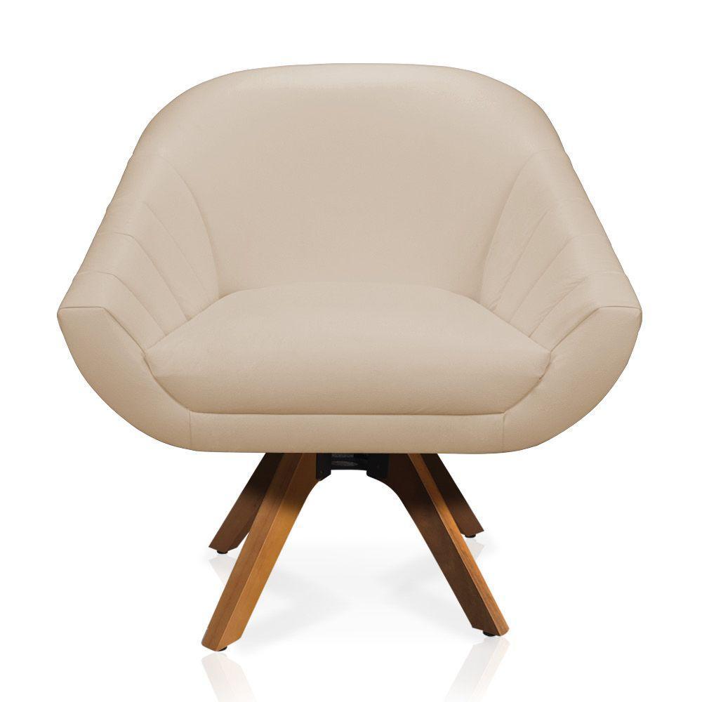 Kit 02 Poltronas Giratória Giovana Corino Base Madeira Mm30 - 4