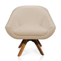 Kit 02 Poltronas Giratória Giovana Corino Base Madeira Mm30 - 4