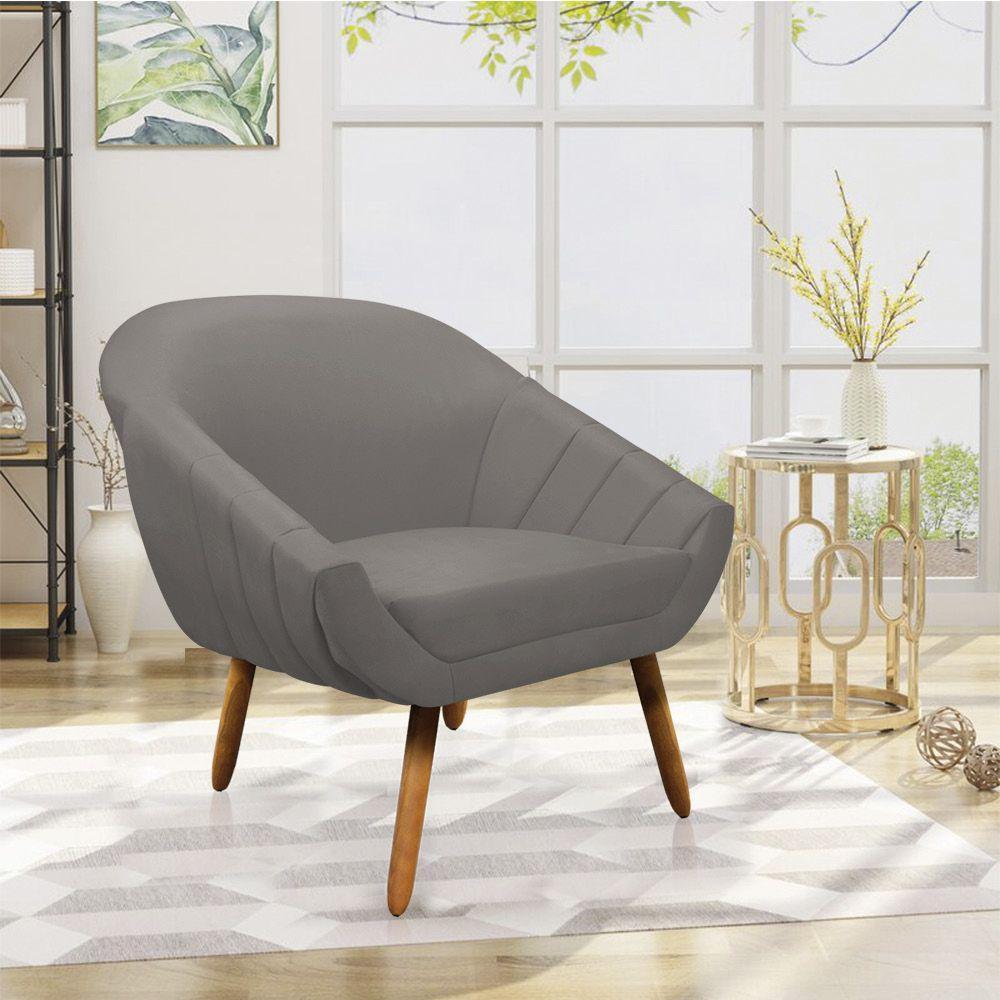 Kit 02 Poltronas Giovana Suede Grafite Pés Palito Castanho - 3