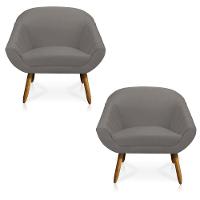 Kit 02 Poltronas Giovana Suede Grafite Pés Palito Castanho - 4