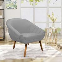 Kit 02 Poltronas Giovana Suede Cinza Pés Palito Castanho - 4