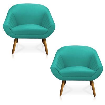 Kit 02 Poltronas Giovana Suede Pés Palito Castanho