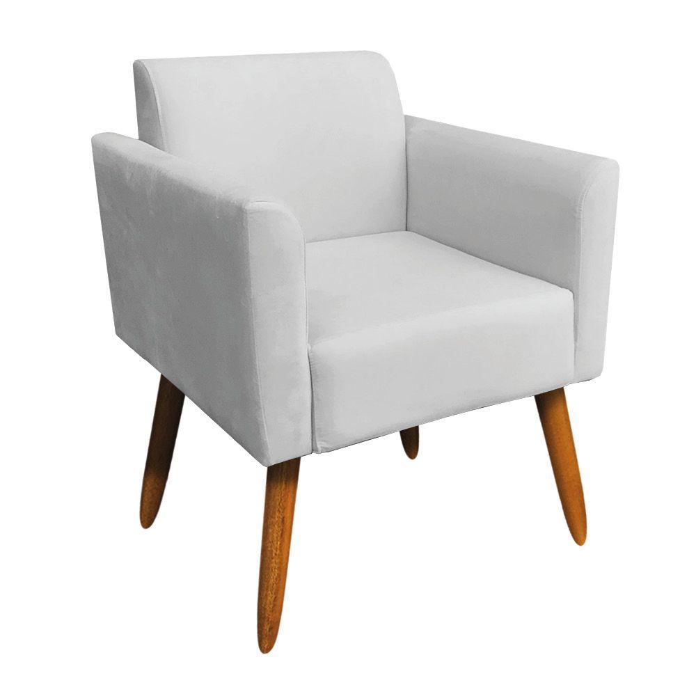 Kit 02 Poltronas Marisa Suede Cinza Pés Palito Castanho - 3