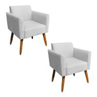 Kit 02 Poltronas Marisa Suede Cinza Pés Palito Castanho - 4