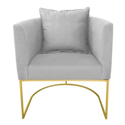 Kit 02 Poltronas Paola Suede Cinza Base Metálica Dourado