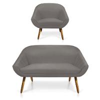 Kit 1 Namoradeira 2 Lugares 1 Poltrona Giovana Suede Pés Palito - 1