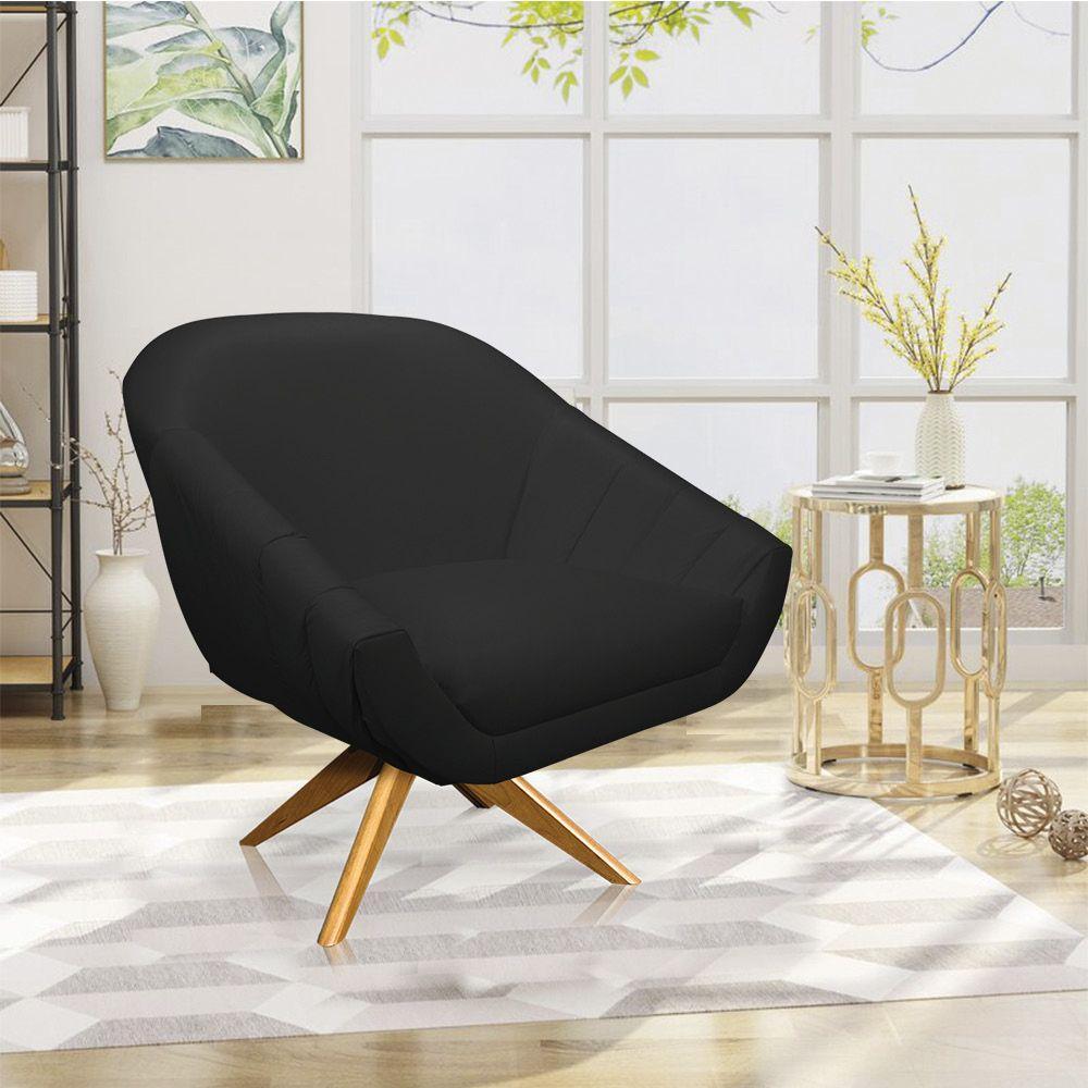 Kit 02 Poltronas Giratória Giovana Corino Preto Base Madeira - 2