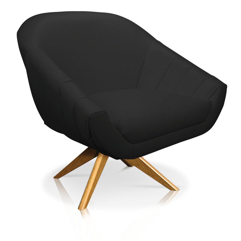 Kit 02 Poltronas Giratória Giovana Corino Preto Base Madeira - 3