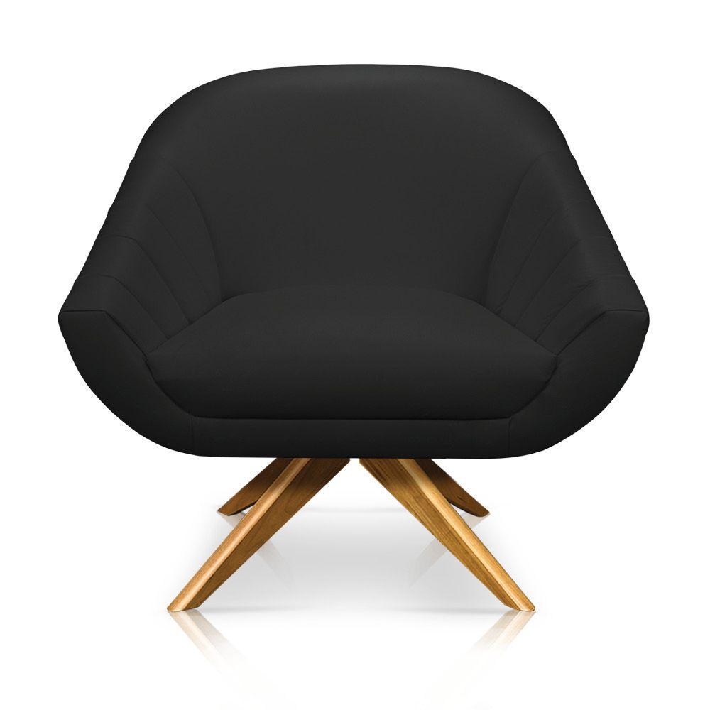 Kit 02 Poltronas Giratória Giovana Corino Preto Base Madeira - 4