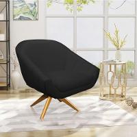 Kit 02 Poltronas Giratória Giovana Corino Preto Base Madeira - 2