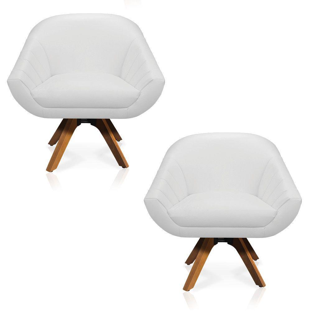 Kit 02 Poltronas Giratória Giovana Corino Base Madeira Mm30 - 1