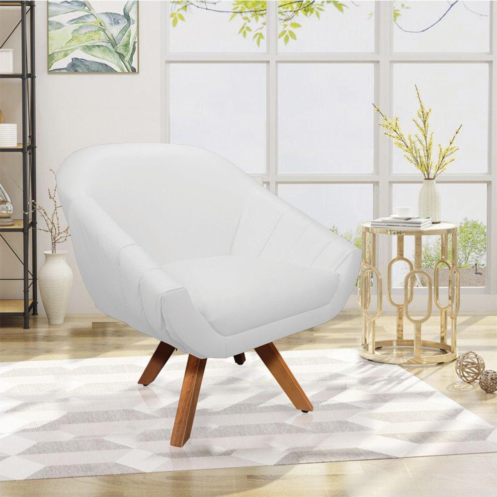 Kit 02 Poltronas Giratória Giovana Corino Base Madeira Mm30 - 2