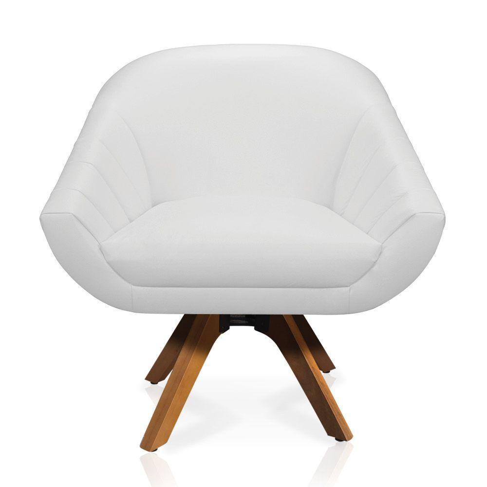 Kit 02 Poltronas Giratória Giovana Corino Base Madeira Mm30 - 4