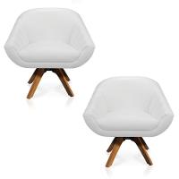 Kit 02 Poltronas Giratória Giovana Corino Base Madeira Mm30 - 1