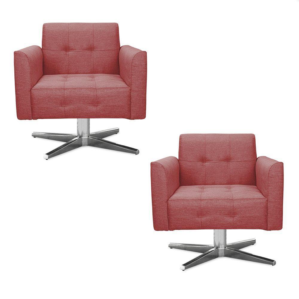 Kit 02 Poltronas Giratória Elisa Linho Base Estrela Cromado - 1