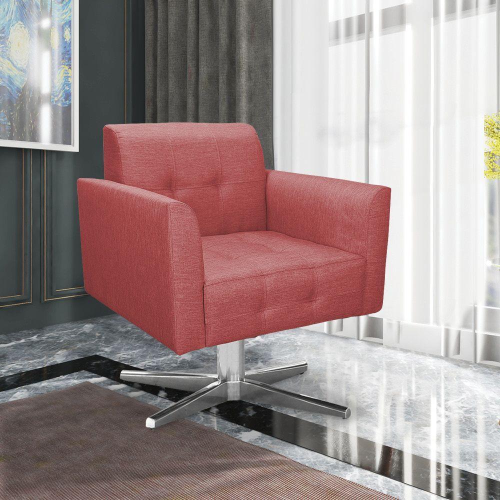 Kit 02 Poltronas Giratória Elisa Linho Base Estrela Cromado - 2