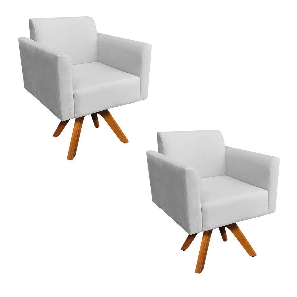 Kit 02 Poltronas Giratória Marisa Suede Cinza Base Madeira - 1