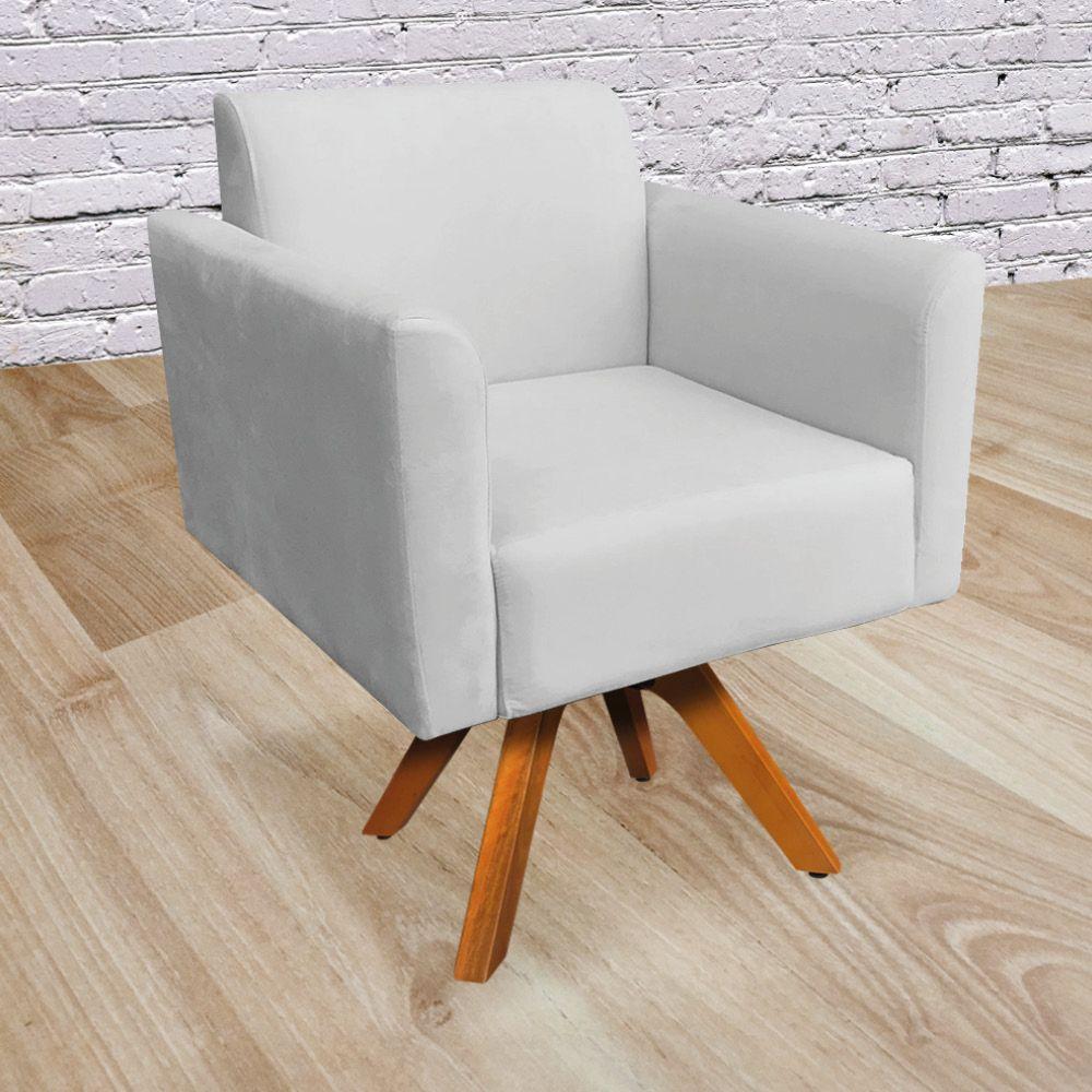 Kit 02 Poltronas Giratória Marisa Suede Cinza Base Madeira - 2