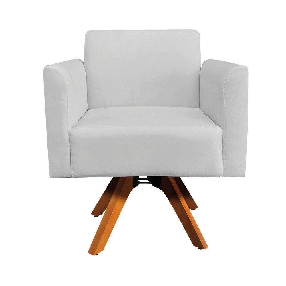 Kit 02 Poltronas Giratória Marisa Suede Cinza Base Madeira - 3
