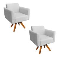 Kit 02 Poltronas Giratória Marisa Suede Cinza Base Madeira - 1