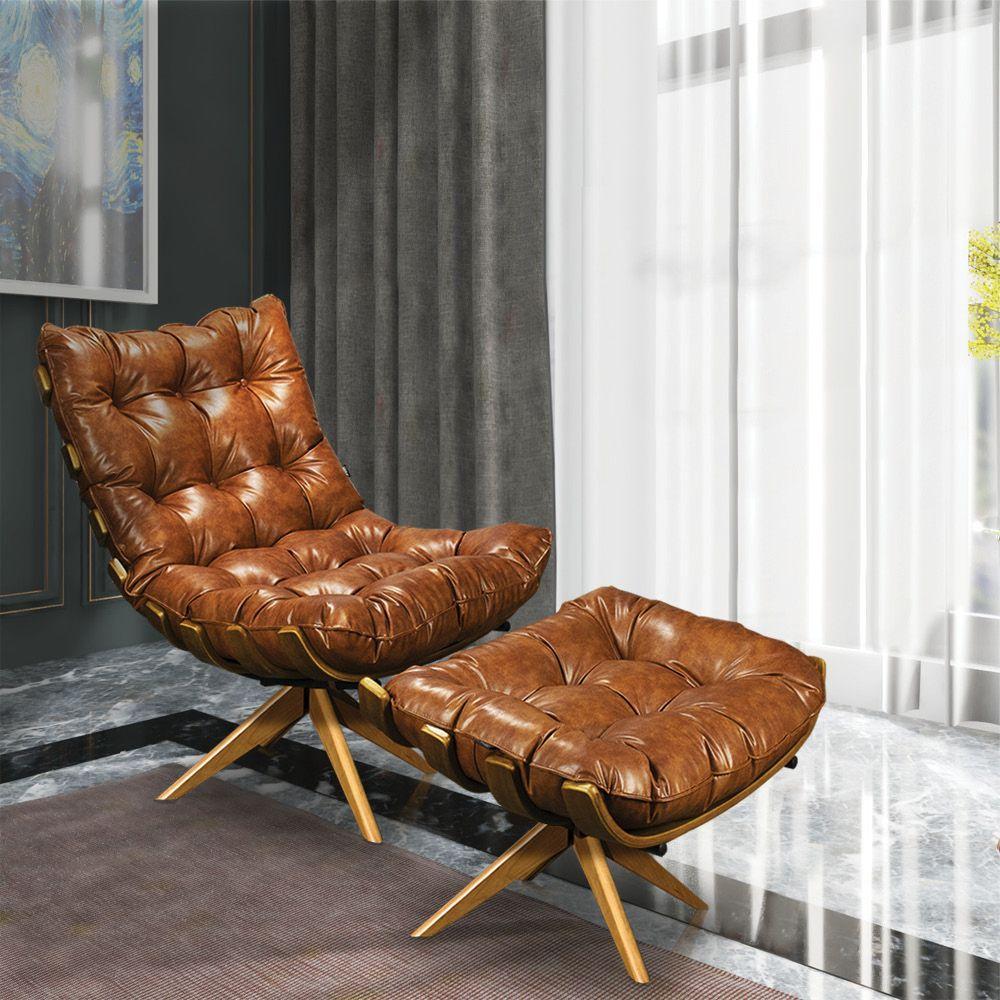 Kit 02 Poltronas Giratória Costela Corano Nozes Base Madeira - 2