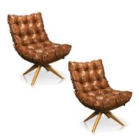 Kit 02 Poltronas Giratória Costela Corano Nozes Base Madeira - 3