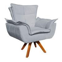 Kit 02 Poltronas Giratória Opala Suede Cinza Base Madeira - 2